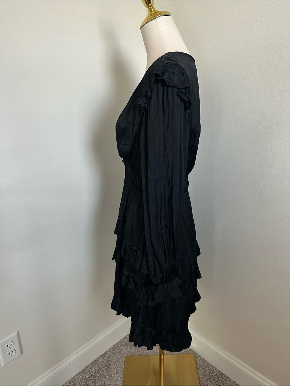 Anthropologie Black Satin Tiered Dress - Picture 6 of 8